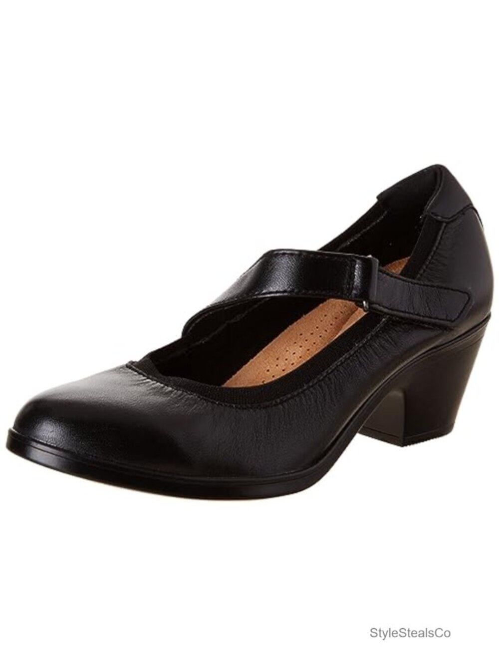 Clarks Women's Pumps - Block Heel Mary Jane, Faux Leather, Slip Resistant